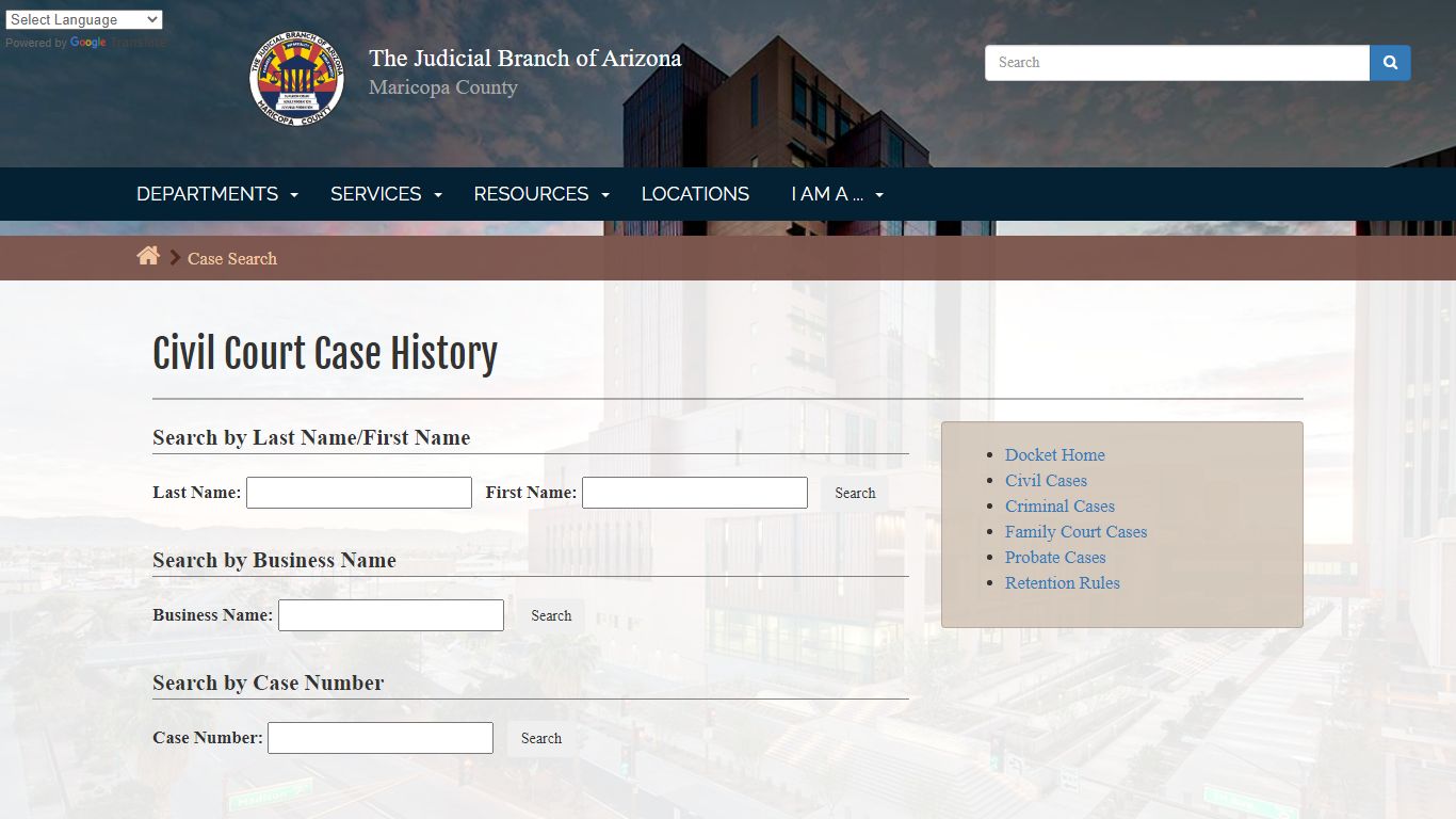 Docket: Civil Court Case History - Maricopa County, Arizona